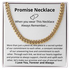 Promise Necklace For To My Husband To My Man Promise Necklace Gifts For Him Boyfriend Promise Necklace Gifts For Boyfriend Gift him this beautiful Promise Necklace as a token of your love. Every time he wears it, he will be reminded of your promise to support and cherish him, no matter the distance. Celebrate your love with this exquisite piece that speaks volumes about your connection. Do you want to buy a gift for your husband? I think you've found the Wonderful one here! Click the "Add to Car To My Man, Promise Necklace, To My Husband, Gifts For Boyfriend, Sacred Symbols, You Promised, My Man, Luxury Boxes, Eternal Love