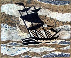 a mosaic depicting a ship in the ocean