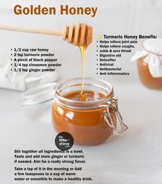 a jar of honey with instructions on how to make it and what to use it