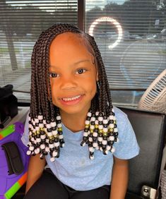 Braids With Beads For Girls Kids, Kids Lemonade Braids With Beads, Kids Braided Hairstyles With Beads, Kid Braid Styles With Beads, Kids Beads Hairstyle, Bead Hairstyles For Kids Natural Easy, Kids Braided Ponytail With Beads, Kiddie Styles With Beads, Kids Braids With Beads