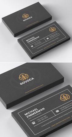 two black and gold business cards with the same logo on them, both in different colors