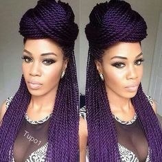 Purple Twists Braids, Purple Twists, Goddess Twists, Rope Twist Braids, Purple Goddess, Ombre Braids, Twists Braids, Braiding Hairstyles, Senegalese Twist Hairstyles