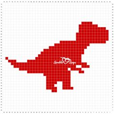 a cross stitch pattern with the shape of a red dinosaur on it's back