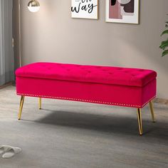 Lenore Upholstered Storage Bench - Hulala Home Bench For End Of Bed, Velvet Storage Ottoman, Pink Bench, Upholstered Bench Bedroom, Velvet Sleeper Sofa, Flip Top Storage Bench, Storage Bench Bedroom, Pretty Storage, Upholstered Bedroom