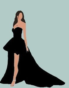 a drawing of a woman in a black dress