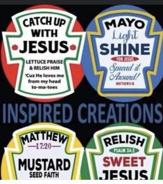 four stickers with different sayings for jesus and the names of his people on them