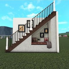 bloxburg small house layouts Bloxburg Staircase, Bloxburg Beach House, Bloxburg House Ideas Layout, House Decorating Ideas Apartments, Small House Layout, Simple Bedroom Design, City Layout, Tiny House Layout, Diy House Plans