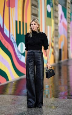 Outfit Nero, Outfit Pantalon, Trouser Outfit, Black Leather Pants, Norma Jeane, Fit Ideas