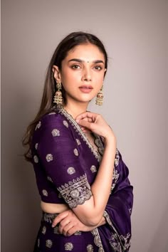 The Colour Purple, Aditi Rao Hydari, Aditi Rao, Indian Saree Blouse, Silk Saree Blouse Designs, Blouse Designs Indian, Half Saree Designs, Blouse Designs Silk