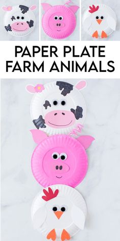 paper plate farm animals with text overlay