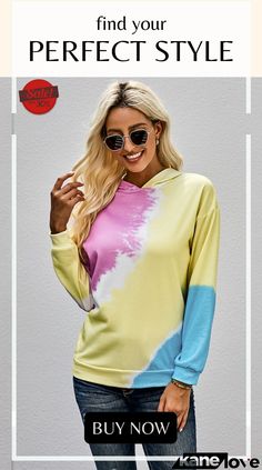 Colorblock Tie-dye Hoodie Hoodies Aesthetic, Pullover Mode, Loose Hoodie, Casual Tie, Tie Dye Long Sleeve, Tie Dye Hoodie, Tie Dye Patterns, Tie Dye Print, Sweater Fashion