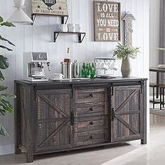 Dining Room Bar Buffet, Home Coffee Corner, Modern Farmhouse Sideboard, Dining Room Dark, Large Kitchen Cabinets, Farmhouse Buffet Cabinet, Coffee Bar Table