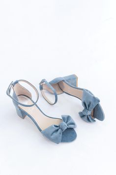 Light Blue Women's Sandals with Block Heel from Velvet, Wedding Pumps with Mid Heel and Open Almond Toe, Something Blue