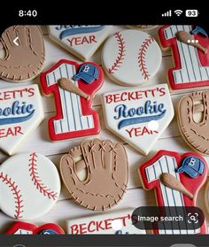 decorated cookies with baseball and mitts on them