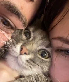 a close up of a person holding a cat in front of their face and looking at the camera