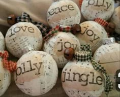 christmas ornaments with words written on them