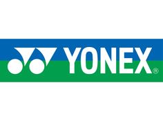 the yonex logo is shown in blue, green and white with an arrow