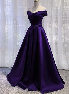 Simple Off Shoulder Satin Long Prom Dress, Dark Purple Party Dress Evening Gown Valedictory Service Dresses, Dark Purple Party Dress, Girls Graduation Dresses, Prom Dress Dark, Dress Dark Purple, Satin Long Prom Dress, Evening Wedding Guest Dresses, Purple Formal Dress, Simple Evening Dress