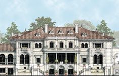 this is an artist's rendering of the front elevation of a large, ornate house