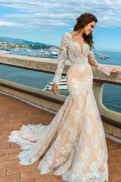 Mermaid Long Sleeve Illusion Neck Wedding Dresses,WW234 Long Sleeve Wedding Dress Backless, Wedding Dresses Uk, Sleeved Wedding, Boho Bridal Gowns, Wedding Dress Champagne, Mermaid Wedding Dresses, Wedding Gowns Mermaid, Backless Wedding, Ivory Wedding Dress