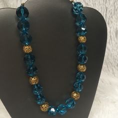 Gorgeous Classic Necklace - Length Is Approximately 14” Up To 19” With Extender. Festive Blue Necklace With Large Beads, Festive Blue Necklaces With Large Beads, Blue Beaded Necklaces With Large Beads For Festive Occasions, Festive Blue Beaded Necklaces With Large Beads, Festive Blue Beaded Necklace With Large Beads, Blue Polished Beaded Necklaces For Festive Occasions, Blue Costume Jewelry Beaded Necklace With Faceted Beads, Festive Blue Jewelry With Large Beads, Festive Blue Necklace With Colorful Beads