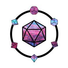 an image of a pink and blue diamond in the middle of a circle with diamonds around it