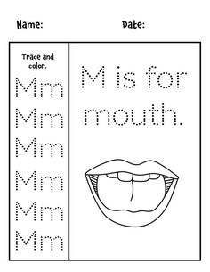 M is for Mouth Tracing Page Letter M Worksheets Kindergarten, Letter M Coloring Pages Free Printable, Letter M Tracing Worksheet, Letter M Dot Worksheet, M Tracing Worksheet, M Activities