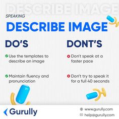 an advertisement with the words describe image do's and don't's