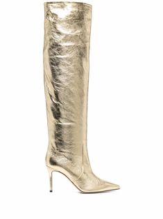 gold-tone leather metallic effect crease effect pointed toe slip-on style knee-length 85mm stiletto heel leather outsole Gold Metallic Boots, Brian Atwood Heels, Gold Boots, Metallic Boots, Knee Length Boots, Brian Atwood, Stiletto Heel, Heeled Boots, Stiletto Heels