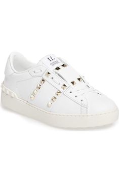 Valentino Rockstud Sneakers, Valentino Trainers, Valentino Sneakers, Studded Sneakers, Studded Shoes, Shoe Wishlist, White Sneakers Women, Valentino Women, Valentino Rockstud