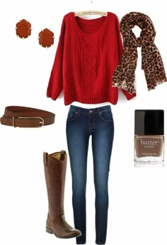 #Completo #Inverno Casual Chic Outfits, Gameday Outfit, Red Sweater, Casual Chic Outfit, Winter Outfits Women, Van Cleef Arpels, Stitch Fix Style