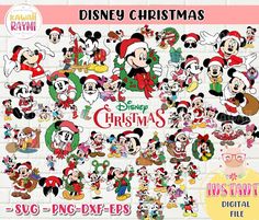 disney christmas svg bundle with mickey mouses and other cartoon characters, including santa's sleigh