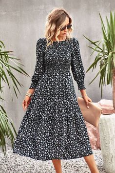 Femme meets fancy in the Trading Places Floral Midi Dress in black that features a flowy skirt. Size Guide: Tina is 5’65” tall, and has a 33.6” bust, 24.1” waist, & 35.2” hips. She is wearing a S / US 4 / AU 8. This dress is true to size. Material: 100% Viscose. Feature: High neckline. Midi length. Smocked bodice. Western Dress For Women, Ruffle Floral Maxi Dress, Church Dresses For Women, Modest Dresses For Women, Missy Dresses, Trading Places, Womens Wrap Dress, Womens Fall Dress, Flowy Maxi Dress