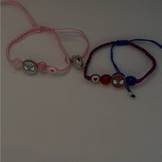 Pink And Red Couples Matching Bracelets Cute Couples Bracelets, Matching Brackets For Couples, Spider Man Bracelet, Matching Couple Stuff, Spiderman Bracelet, Couples Matching Bracelets, Matching Couples Bracelets, Antler Bracelet, Matching Bracelets For Couples