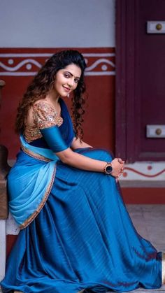 Atulya Ravi, Blue Indian Dress, Pink Half Sarees, Athulya Ravi, Half Sarees, Bollywood Hairstyles, The Art Of Storytelling, Indian Photoshoot