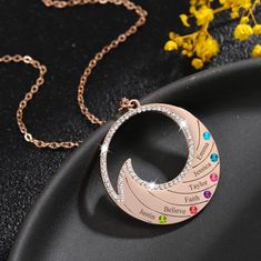 Rose Gold Color Plated High Quality Custom Names Necklace Personalized Name Necklace With Water Wave Pendant For Ocean Lovers Multiple Crafted Names Necklace For Women Names Necklace, Family Birthstone Necklace, Nameplate Necklace, Crystal Necklaces, Friends Mom, Ocean Wave