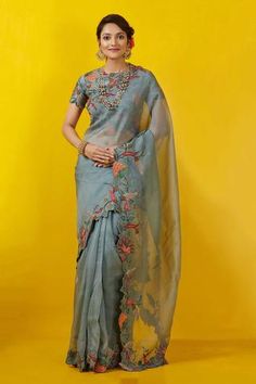 Shop for Rishi and Soujit Blue Silk Organza Embroidered Saree for Women Online at Aza Fashions Saree Blue, Cutwork Saree, Embroidered Saree, Saree Blouse Designs Latest, Embroidery Saree, Blue Saree, Blouse Designs Latest, Embroidered Neckline, Indian Fashion Designers