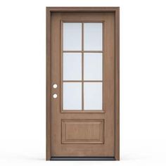 a wooden door with glass on an isolated white background