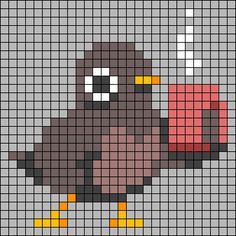 a pixellated image of a bird holding a piece of paper