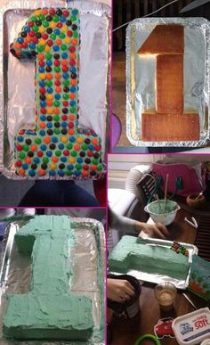 a collage of photos showing how to make a birthday cake