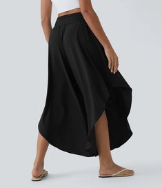 Breezeful™ High Waisted Back Waistband Pocket Palazzo Flowy Ruffle Wide Leg Quick Dry Dance Pants Dance Pants, Quick Dry, Wide Leg, High Waisted, Pants, Trousers