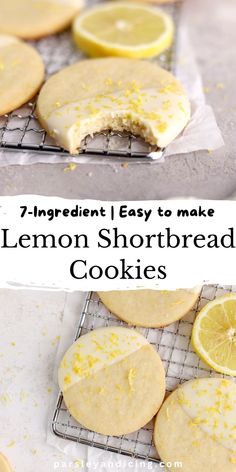 lemon shortbread cookies on a cooling rack