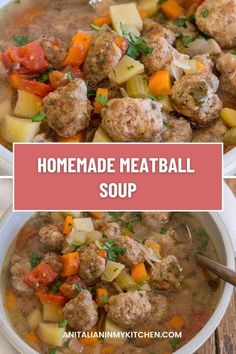 homemade meatball soup with carrots, potatoes and parsley