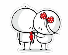 two cartoon characters hugging each other with a red bow on their head and one holding the other's neck