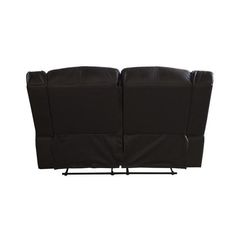 two black leather recliners sitting side by side on a white background with no one in it