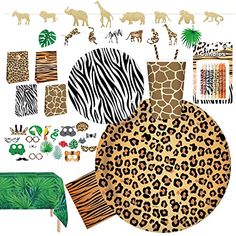 an assortment of animal and giraffe themed items