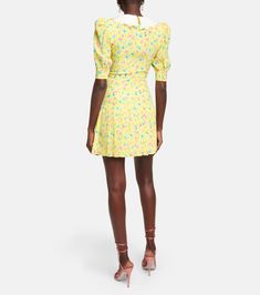 Floral Silk Minidress in Multicoloured - Alessandra Rich | Mytheresa Designer Shopping, Alessandra Rich, Silk Material, Pan Collar, Peter Pan Collar, Pleated Skirt, Fashion Designer, Lace Trim, Puff Sleeve