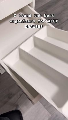 an open drawer is shown with the words i found the best organizers for alex drawers