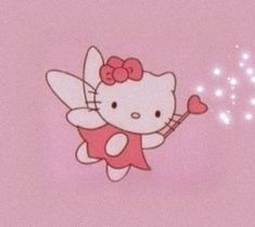 a hello kitty wallpaper with a pink background and an image of a little fairy