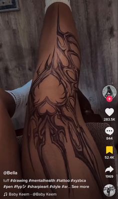 the back of a woman's leg with tattoos on it